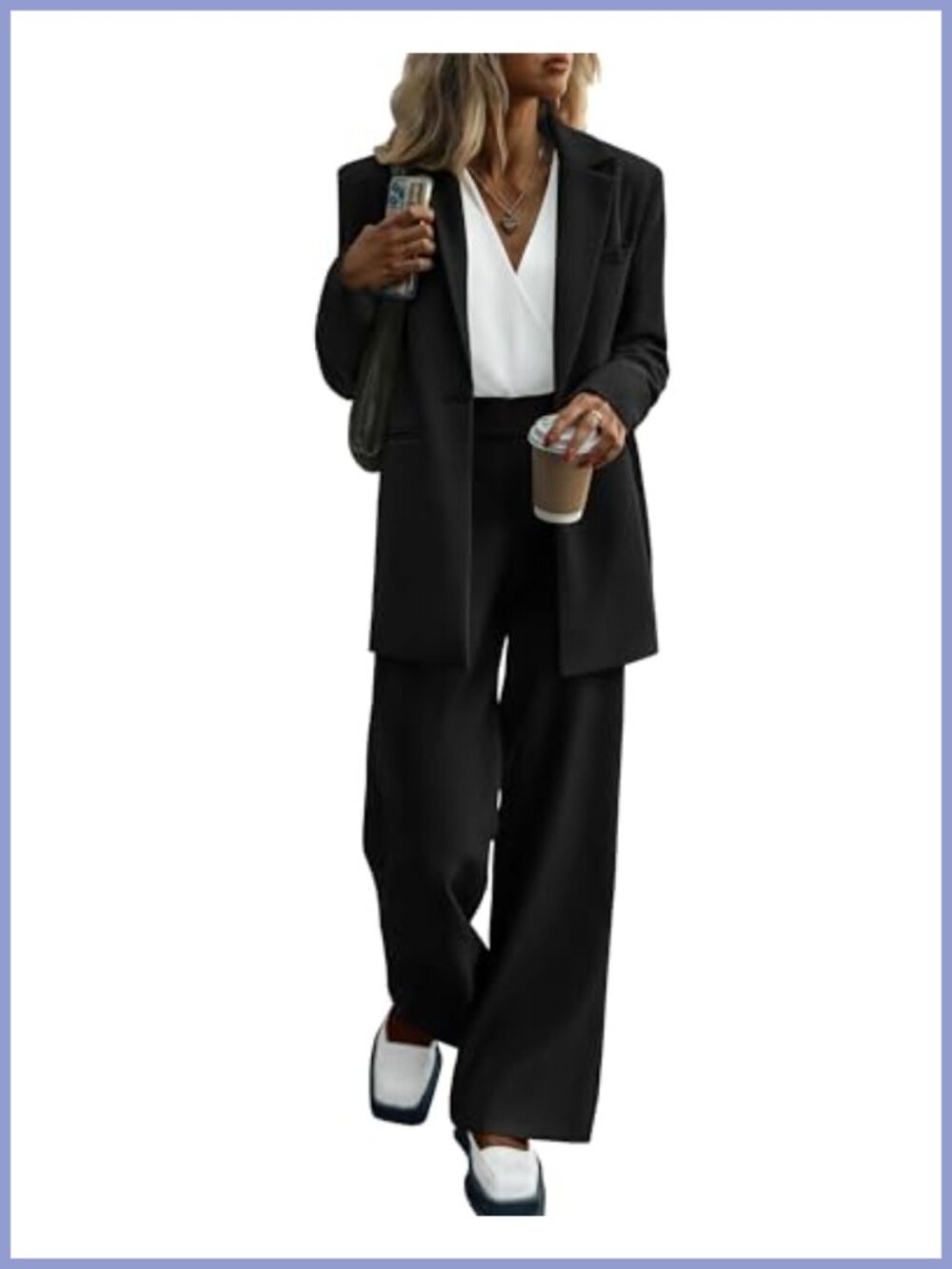 Women's 2 Piece Business Pantsuit Oversized Blazer Wide Leg